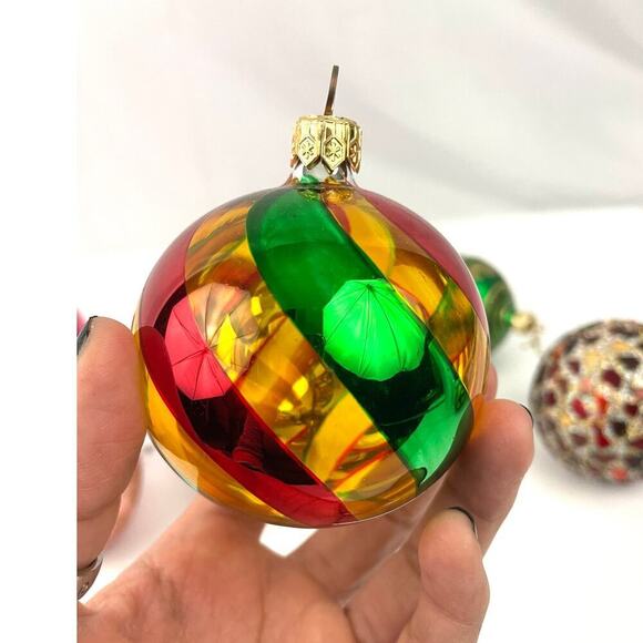 VTG Glitter Glass Ornaments Lot of 8 Round Sphere Hand Painted Czech Bulb - Picture 9 of 16